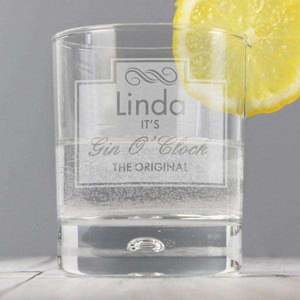 Personalised Gin O Clock Tumbler Bubble Glass - Myhappymoments.co.uk
