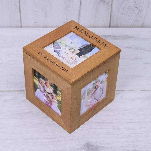 Personalised Memories Photo Frame Cube Oak - Myhappymoments.co.uk