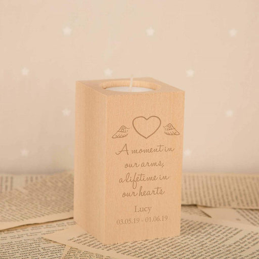 Personalised A Moment In Our Hearts Engraved Baby Memorial Wooden Tealight Holder