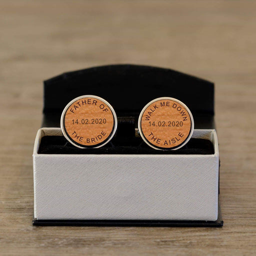 Personalised Walk Me Down The Aisle Wedding Wooden Cufflinks - Myhappymoments.co.uk