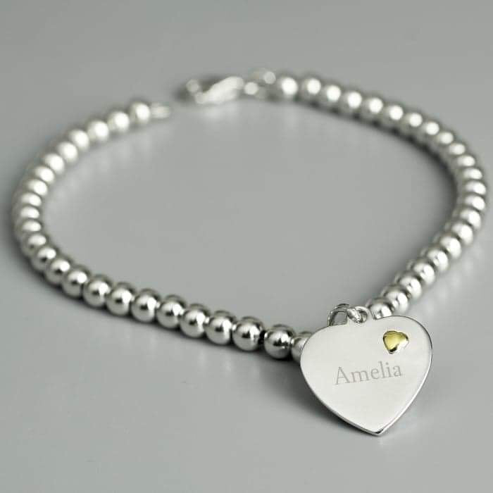 Personalised Sterling Silver and 9ct Gold Heart Bracelet - Myhappymoments.co.uk