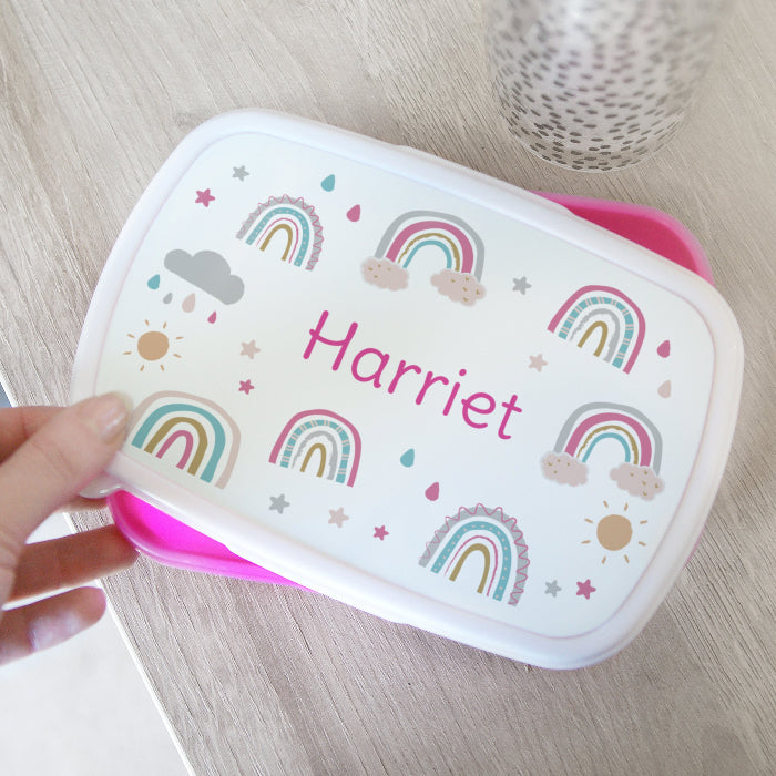Personalised Rainbow Pink Lunch Box - Back To School