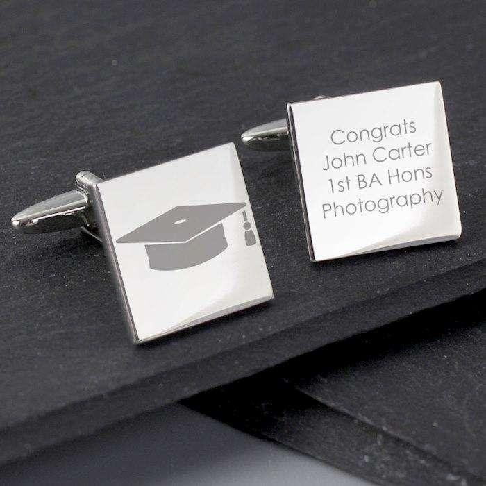 Personalised Mortar Board Graduation Cufflinks - Myhappymoments.co.uk