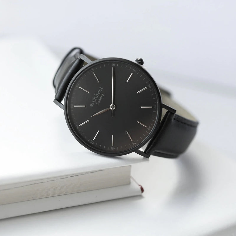 Handwriting Engraving Men's Minimalist Watch With Jet Black Strap