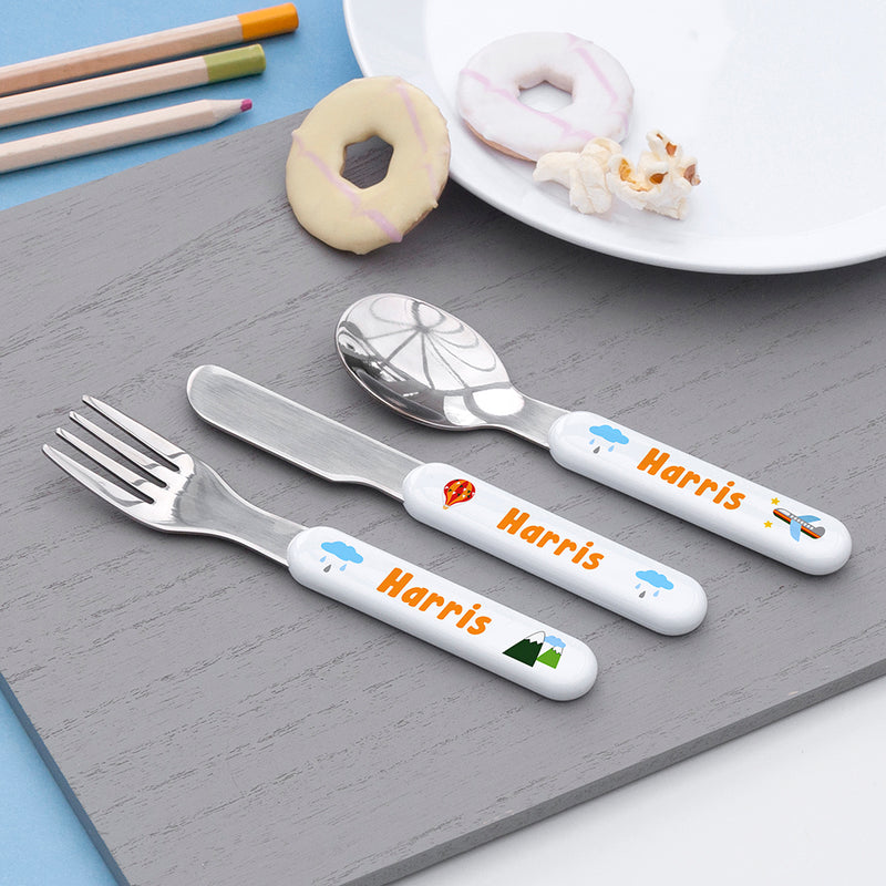 Personalised Children's Adventure Metal Cutlery Set
