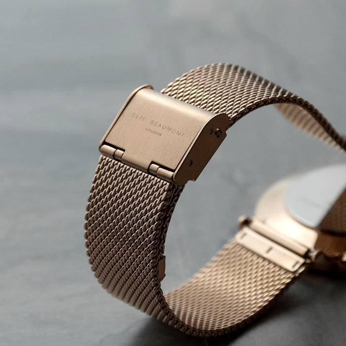Elie Beaumont Personalised Ladies Rose Gold Mesh Strapped Watch With Black Dial