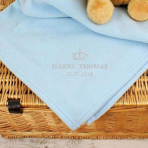 Personalised Blue Crown Blanket Baby Boy - Myhappymoments.co.uk