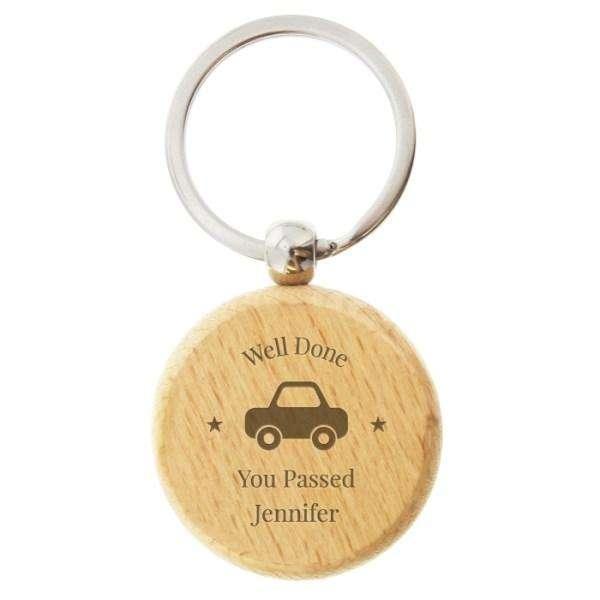 Personalised 'Car Motif' Wooden Round Keyring - Myhappymoments.co.uk
