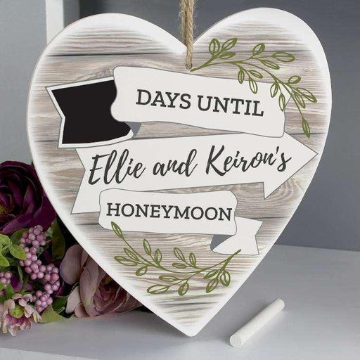 Personalised White Arrow Banner Chalk Wedding Countdown Heart Decoration - Myhappymoments.co.uk