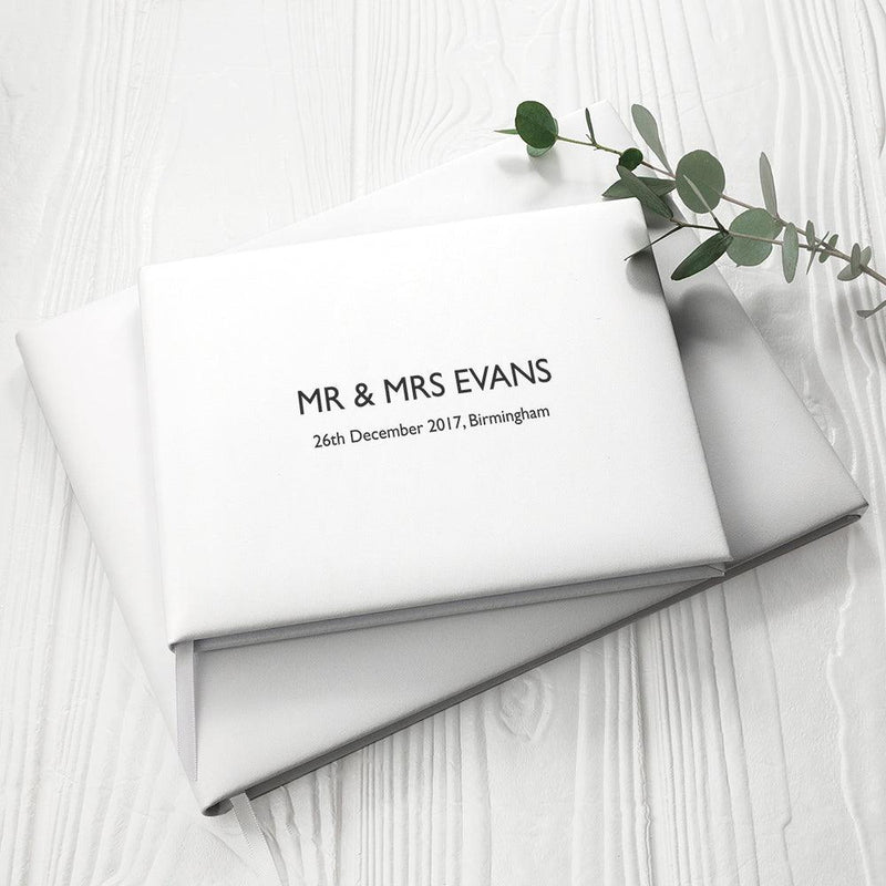 Personalised White Leather Wedding Guest Book