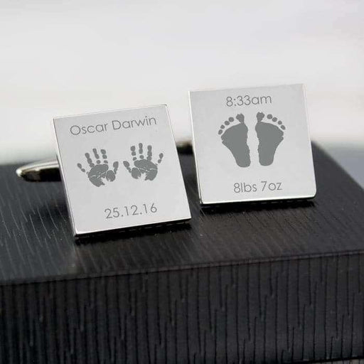 Personalised Hands and Feet New Baby Square Cufflinks - Myhappymoments.co.uk
