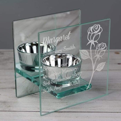 Personalised Rose Mirrored Glass Tea Light Holder - Myhappymoments.co.uk