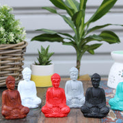Set Of 6 Matt Mini Buddha Figures (Assorted Colours)