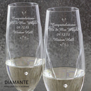 Personalised Wedding Champagne Flutes with Crystal Elements Glasses