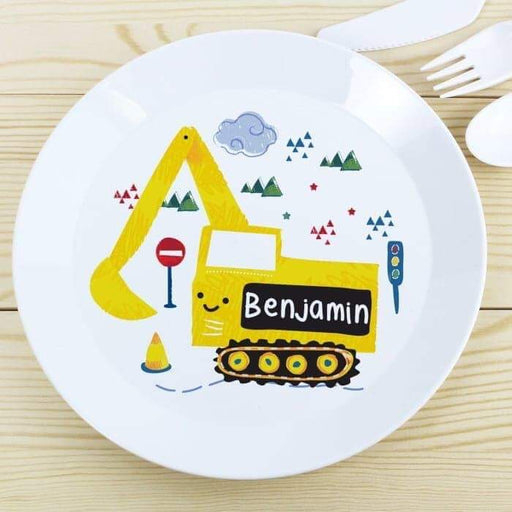 Personalised Digger Plastic Plate - Myhappymoments.co.uk