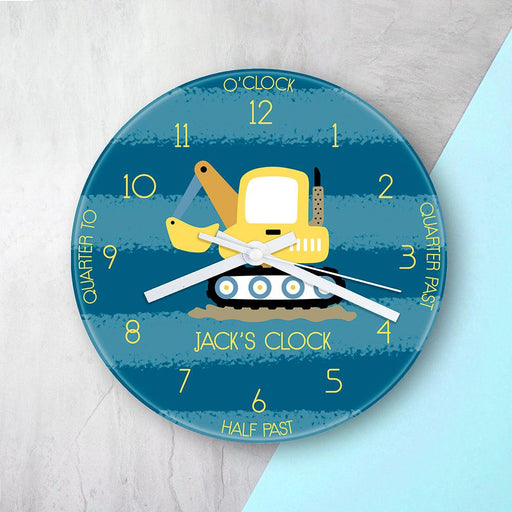 Personalised Kids Digger Glass Clock