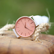 Engraved Ladies Architect Coral Watch With White Strap