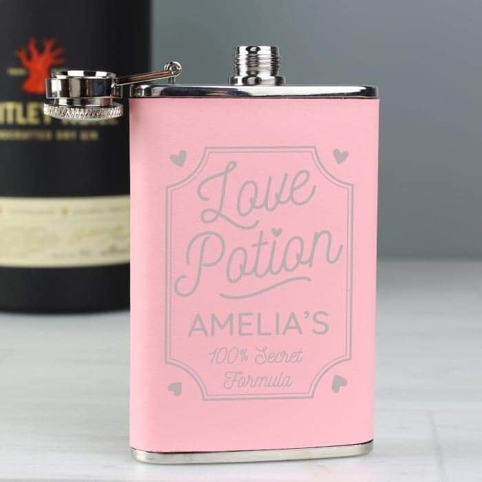 Personalised Love Potion Pink Hip Flask - Myhappymoments.co.uk