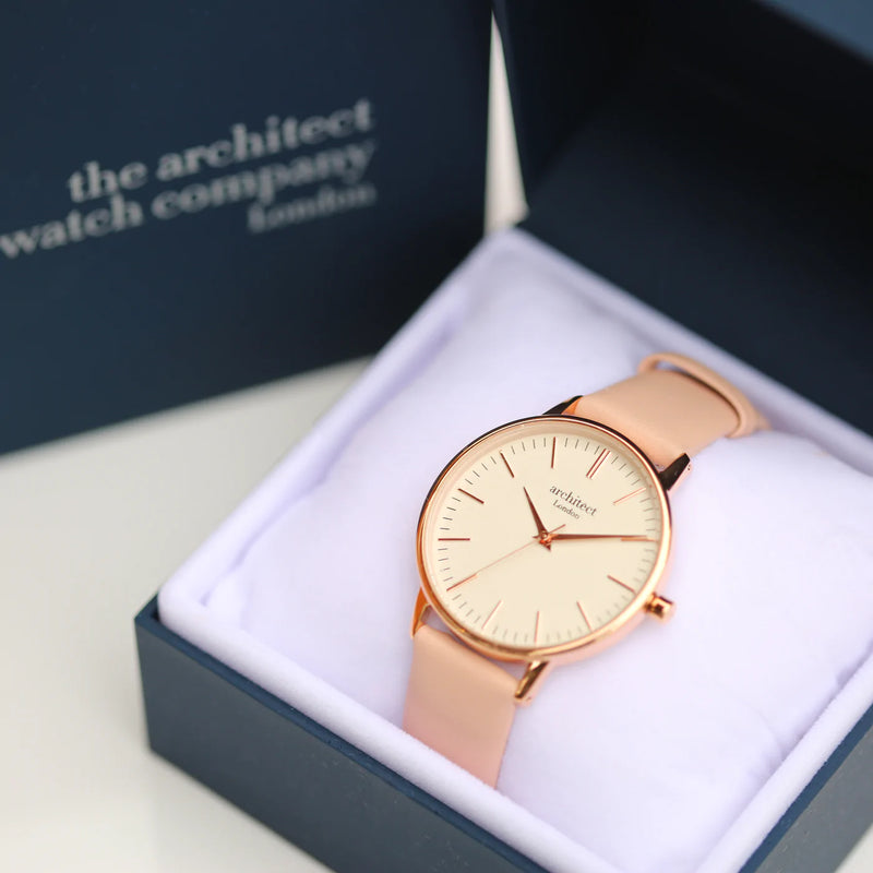 Personalised Ladies Architect Blanc Watch With Light Pink Strap