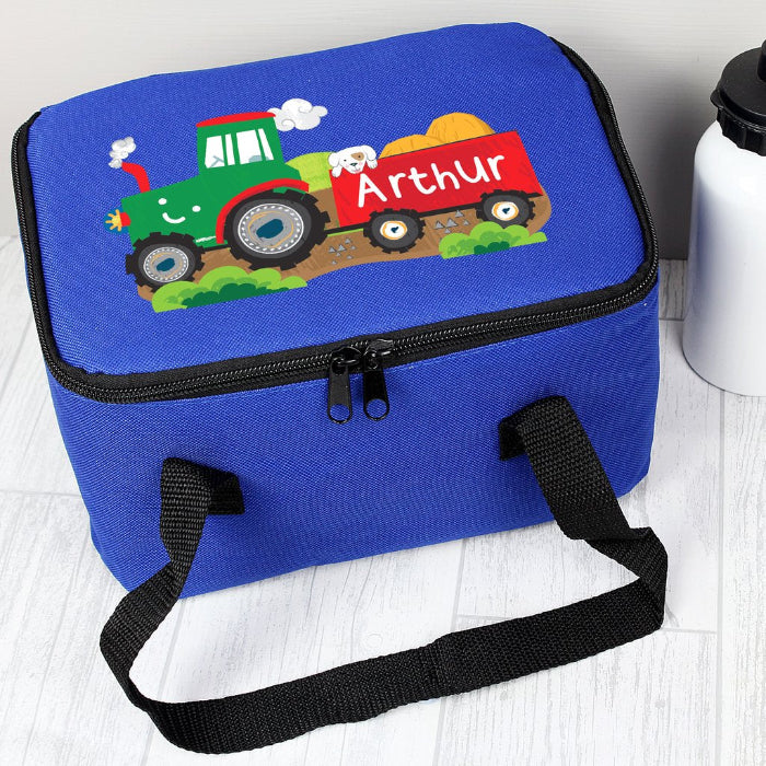 Personalised Tractor Blue Lunch Bag - Back To School 