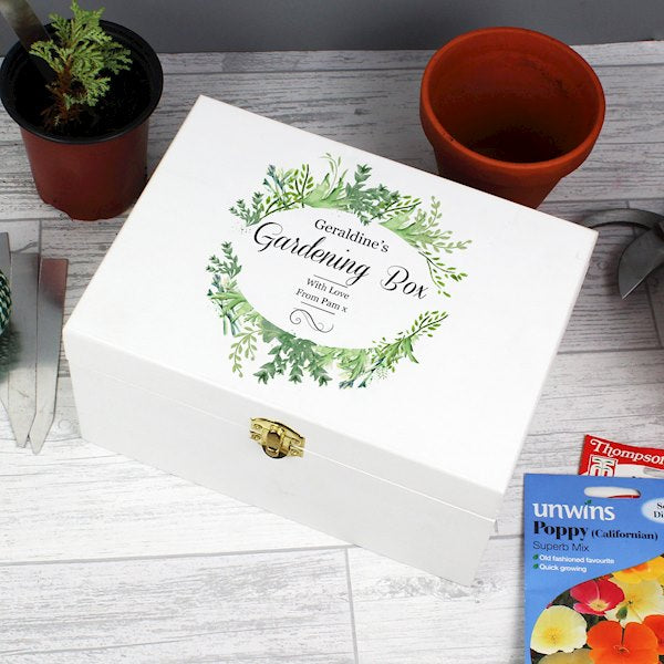 Personalised Fresh Botanical White Wooden Keepsake Box