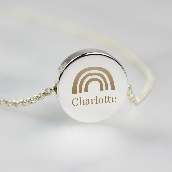 Personalised Rainbow Disc Necklace - Silver