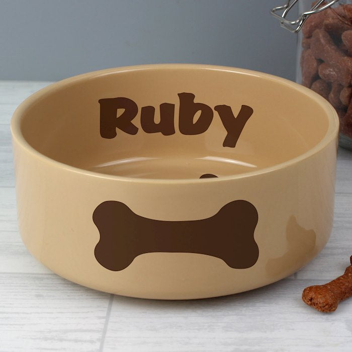 Personalised Large Brown Paws Dog Bowl - Myhappymoments.co.uk
