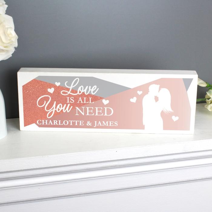 Personalised 'Love is All You Need' Wooden Block Mantel Sign - Myhappymoments.co.uk