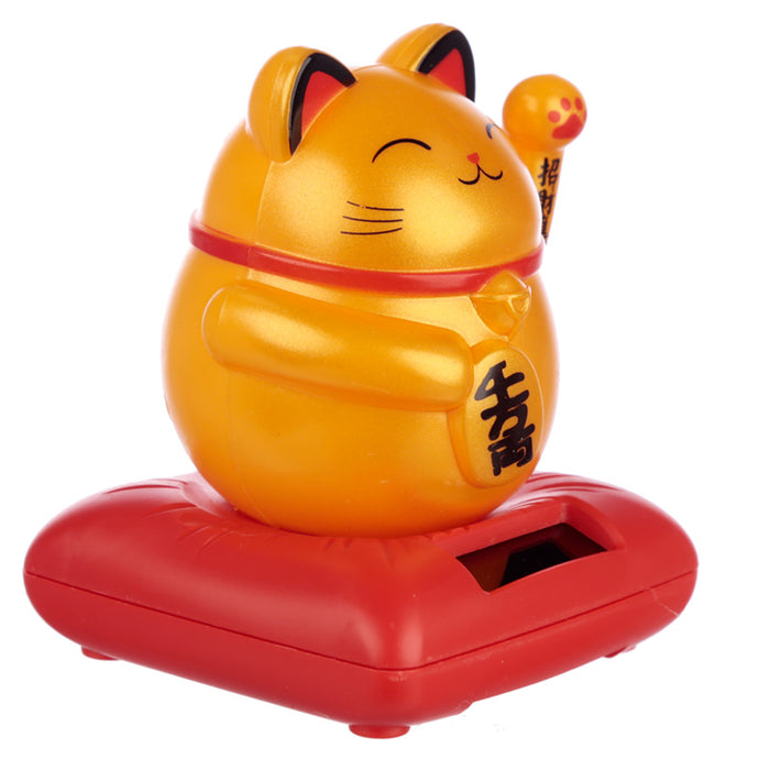 Waving Lucky Cat Solar Dashboard Pal - Yellow