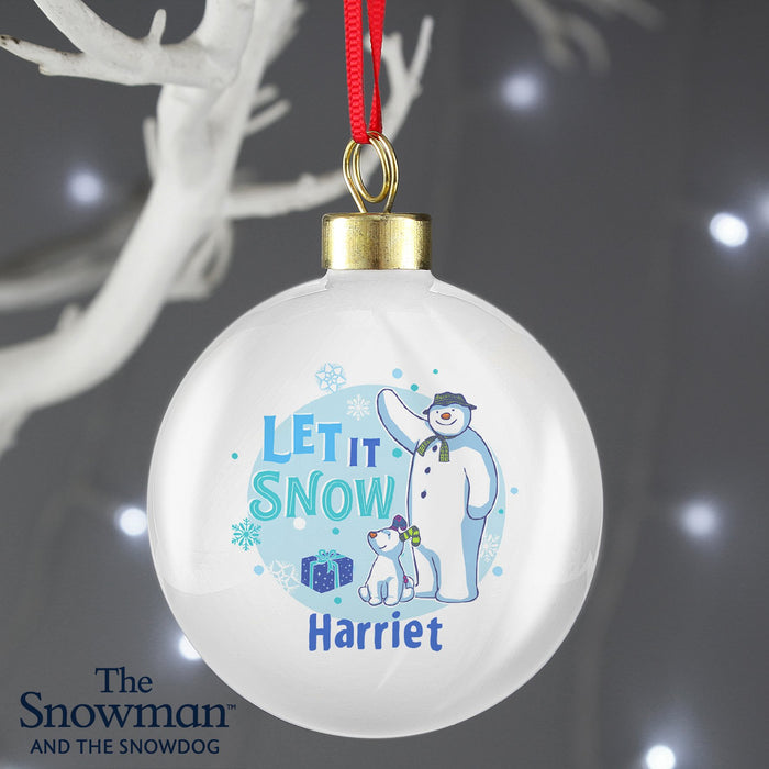 Personalised The Snowman and the Snowdog Blue Christmas Bauble