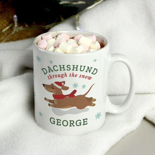 Personalised Dachshund Through The Snow Christmas Mug