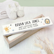 Personalised Safari Animals Birth Wooden Certificate Holder