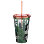 Panda Design Glitter Double Walled Cup with Lid and Straw