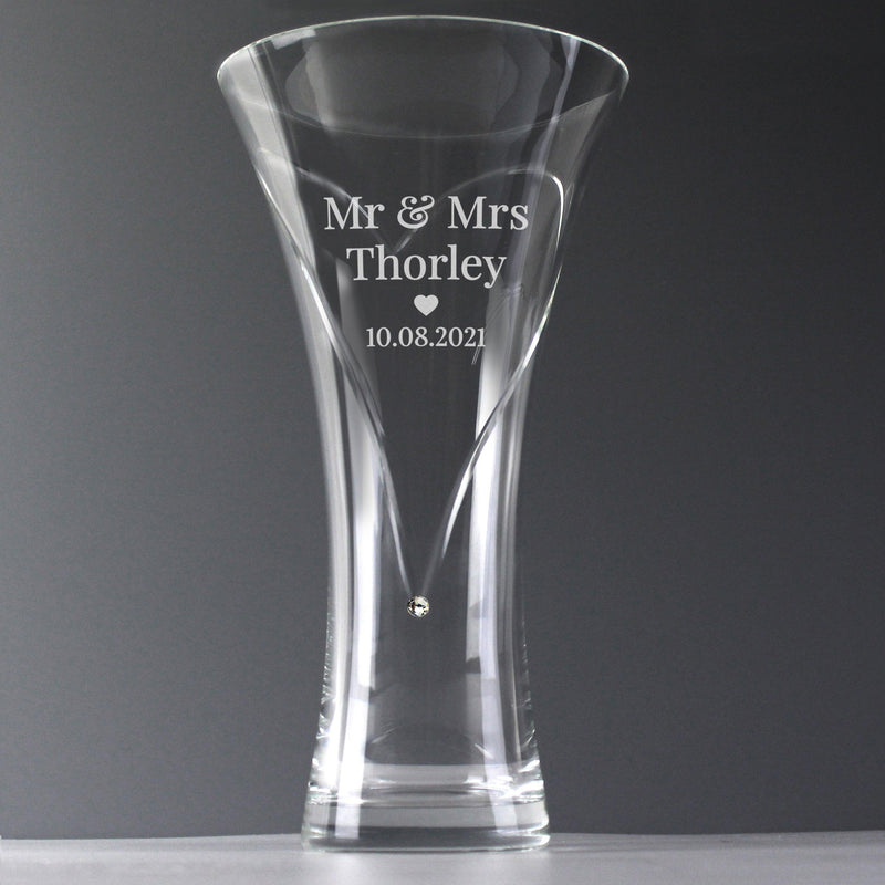 Personalised Wedding Large Hand Cut Diamante Heart Vase with Swarovski Elements