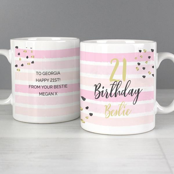 Personalised Birthday Gold and Pink Stripe Mug - Any Age