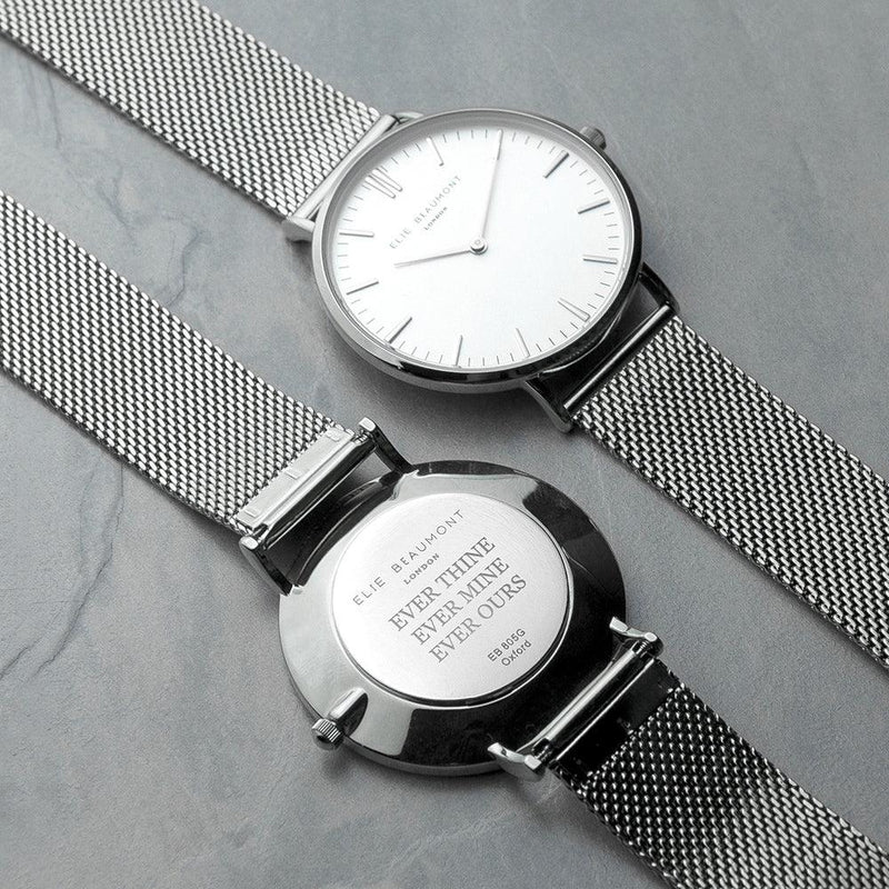 Elie Beaumont Personalised Ladies Metallic Mesh Strapped Watch With White Dial
