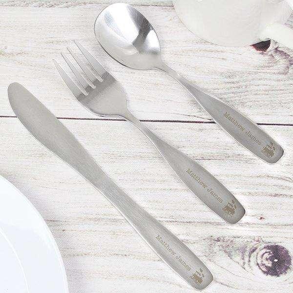 Personalised 3 Piece Train Childrens Cutlery Set - Myhappymoments.co.uk