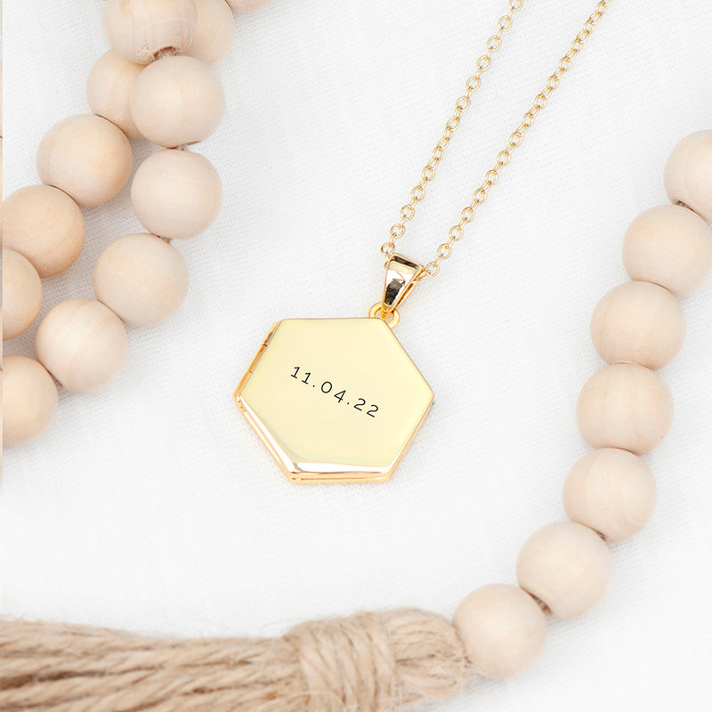 Personalised Hexagonal Photo Locket Necklace - Gold Plated