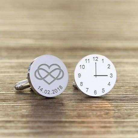 Personalised Heart Infinity Time and Date Cufflinks - Myhappymoments.co.uk