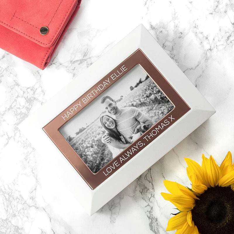 Personalised White & Rose Gold Photo Jewellery Box - Myhappymoments.co.uk
