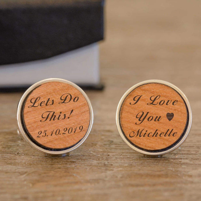 Personalised Groom Wooden Cufflinks - Lets Do This!