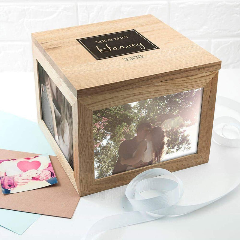 Personalised Wedding Oak Photo Keepsake Cube Box - Myhappymoments.co.uk