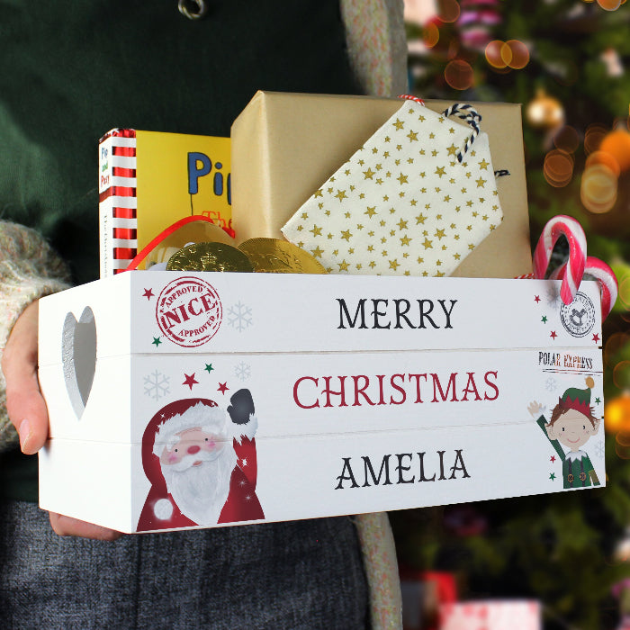 Personalised Christmas Eve White Wooden Crate