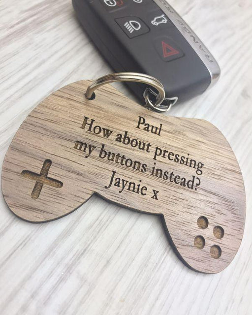 Personalised Press My Buttons Gaming Wooden Keyring