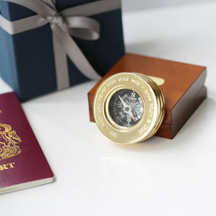 Gold Compass Container Personalised Engraved Brass Gold Compass With Timber Box & Gift Box