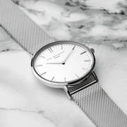 Elie Beaumont Personalised Ladies Metallic Mesh Strapped Watch With White Dial