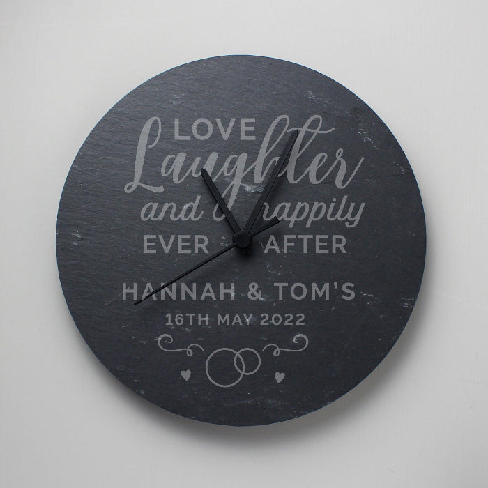 Personalised Love Laughter Slate Clock - Wedding Gift