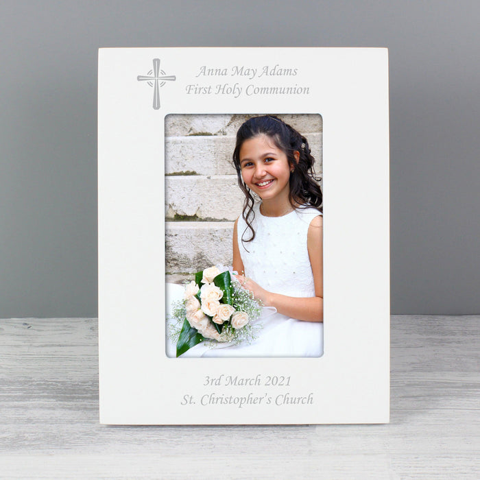 Personalised Cross White 4x6 Photo Frame