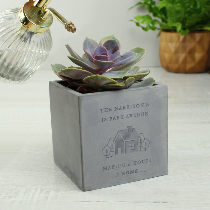 Personalised House Concrete Flower Pot