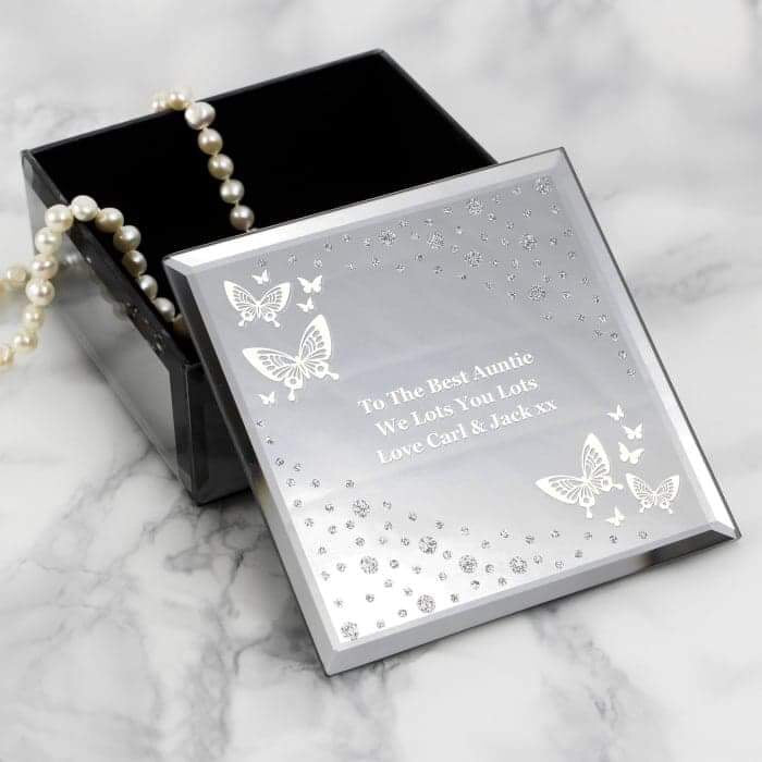 Personalised White Butterfly Diamante Glass Trinket Box - Myhappymoments.co.uk